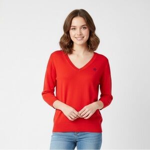 Polo by Ralph Lauren Women's Vintage Red V-Neck Sweater with Monogram